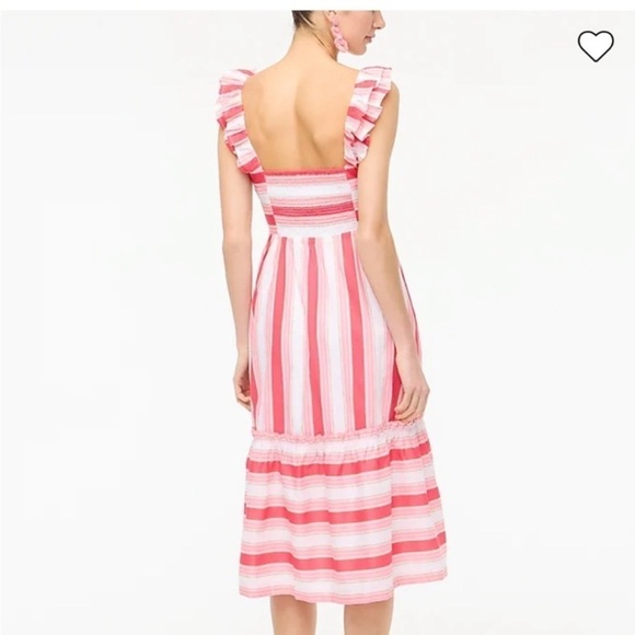 J.CREW NWOT Striped Squareneck Midi Dress Guava Spring Blossom - Size‎ 8 ruffles - Picture 4 of 16